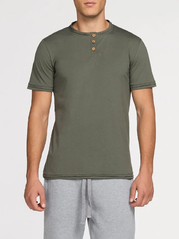 Organic Cotton Short Sleeve Henley T-shirt Khaki