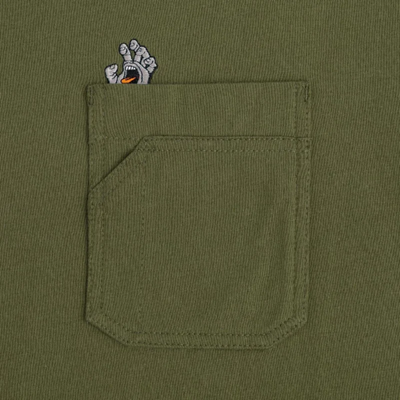 Santa Cruz Screaming Hand Utility Pocket T-Shirt - Olive