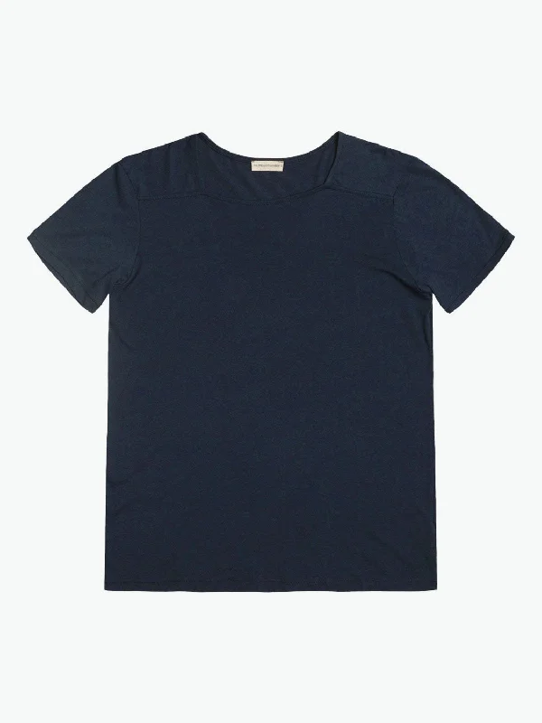 Silk Blend Box Neck T-shirt Navy Blue